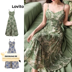 (KOL‘s pick) Lovito Vestido Férias Paisley Padrão Smocked Bow Back para Mulheres L87ED315(Multicolorido)