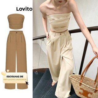 (KOL‘s pick) Lovito Jaqueta Casual Simples Casual Ruched ou Calças Femininas L62ED117 em Oferta na Shopee