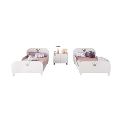 Kit 2 Camas Solteiro para Colchão 88x188cm com Mesa de Cabeceira 2 Portas Multimóveis MP4374
