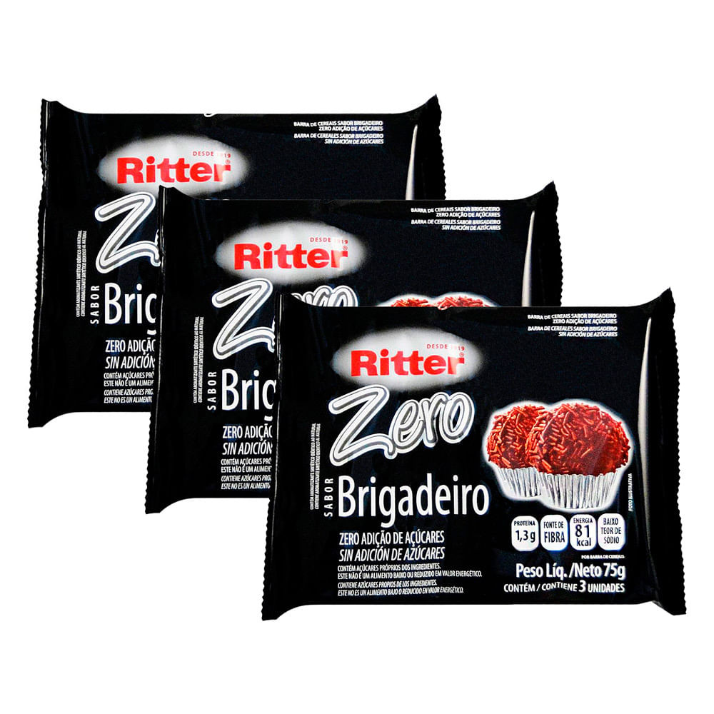Kit 3 Barra de Cereais Ritter Brigadeiro Zero Adição de Açúcar com 3 Undiades de 25g cada - Food & Beverages