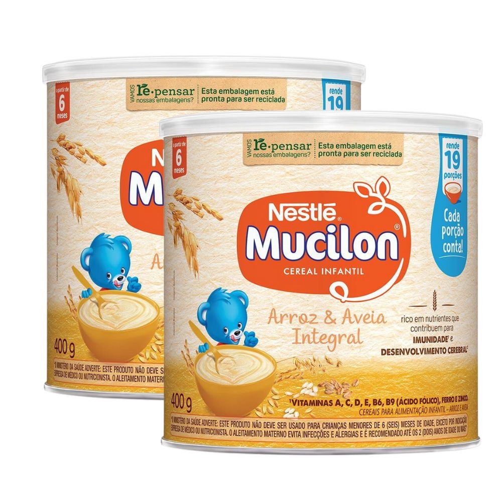 Kit 2 Mucilon Arroz e Aveia Cereal Infantil Lata 400g - Mom & Baby