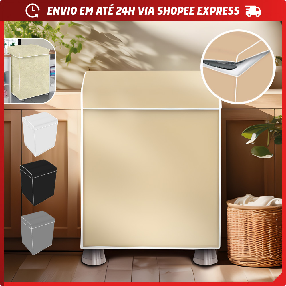 Capa Protetora de Máquina de Lavar Lisa PVC Tamanho 7kg à 16kg P M G com Abertura Superior Electrolux Brastemp Consul