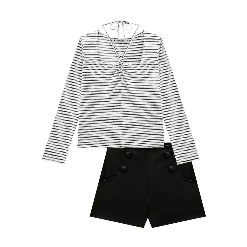 Conjunto Menina Blusa Malh Texturizada e Shorts Couro - Lilimoon