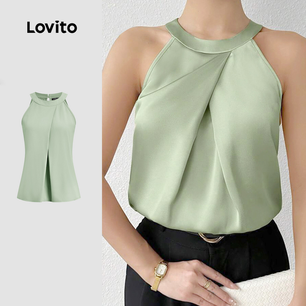 Lovito Regata Casual Lisa Plissada De Verão Para Mulheres L123ED656 em Oferta na Shopee