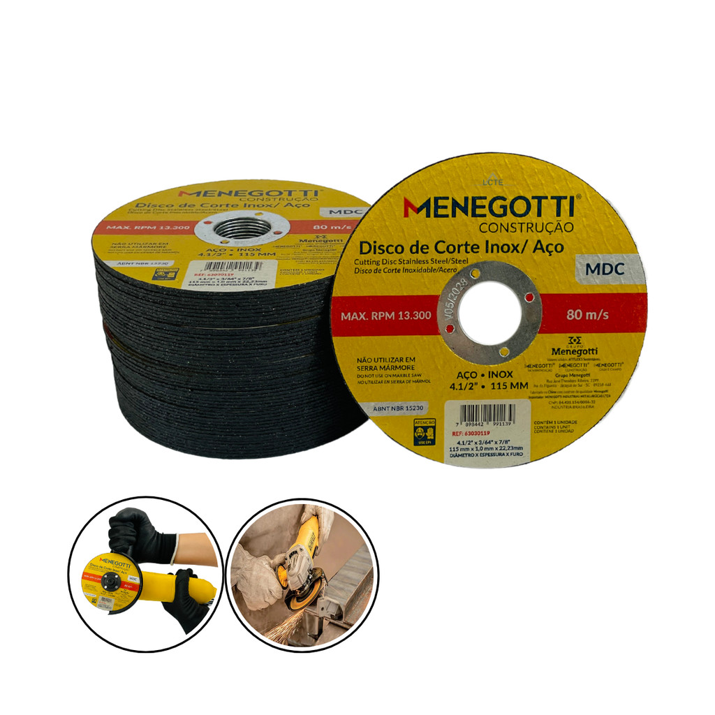 Disco Corte Inox Aço 4.1/2X1,0mm (115mm) Esmerilhadeira 05 Peças