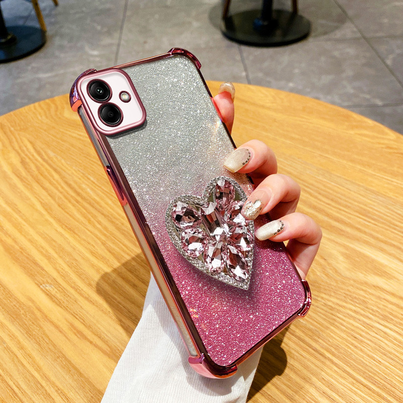 Para Samsung Galaxy A06 4G 5G A05S A05 A04E A04 A03 Core A03S A02 M02 A02S M02S F02S Diamante Amor Coração Suporte Anti 