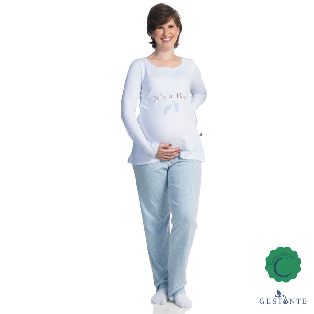 Pijama Gestante Adulto Tamanho P em Bland Lycra It´s a Boy Cia da Noite