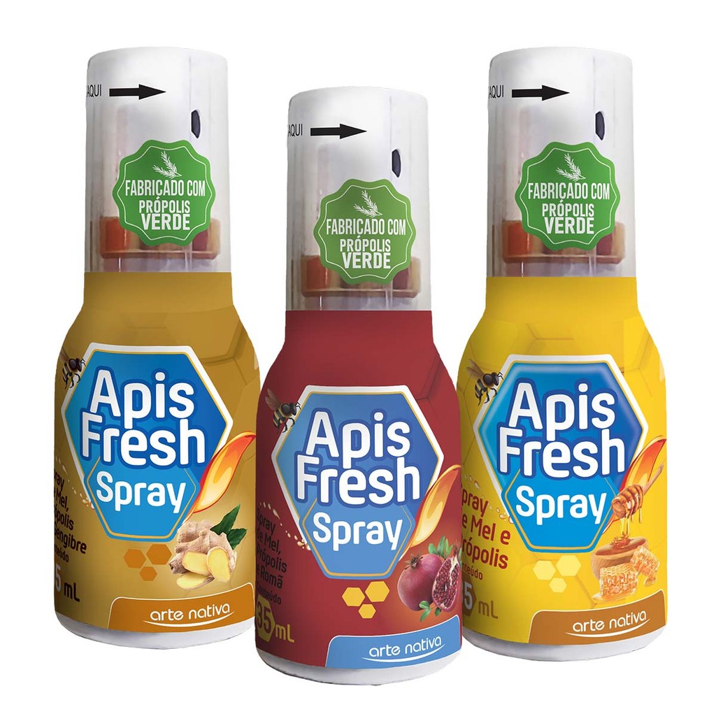 Kit 3 Apis Fresh Spray Própolis, Romã e Gengibre 35ml em Oferta na Shopee
