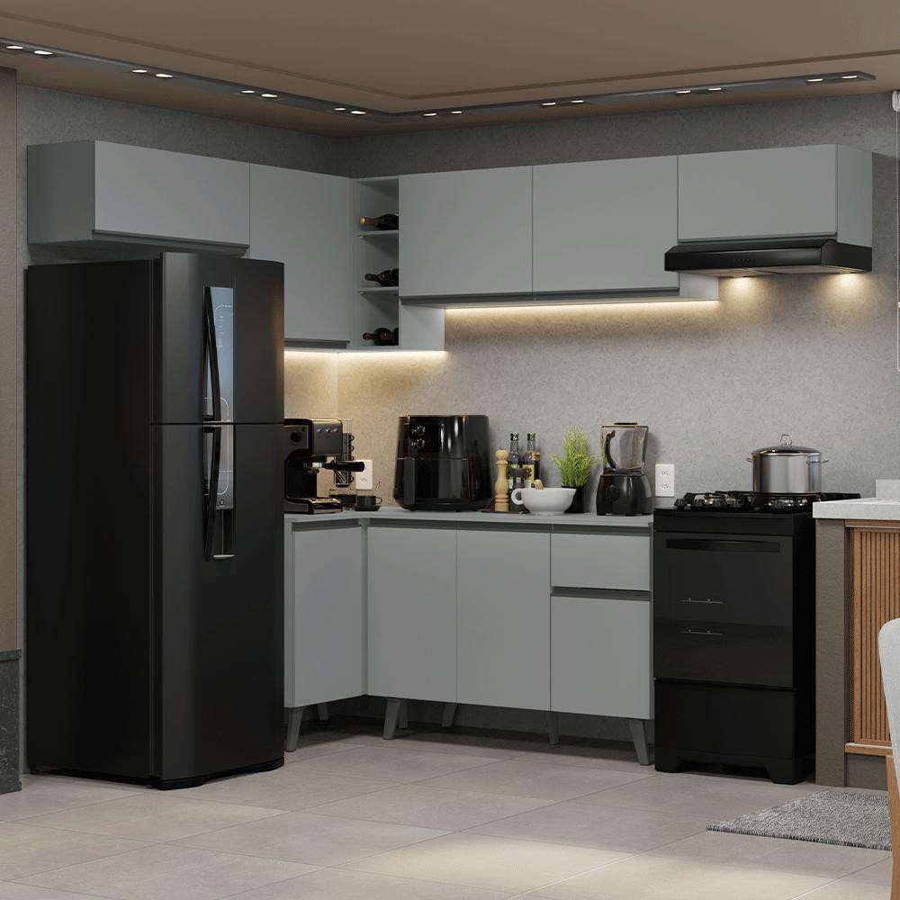 Armário de Cozinha Completa de Canto 405cm Cinza Nice Madesa 02 em Oferta na Shopee