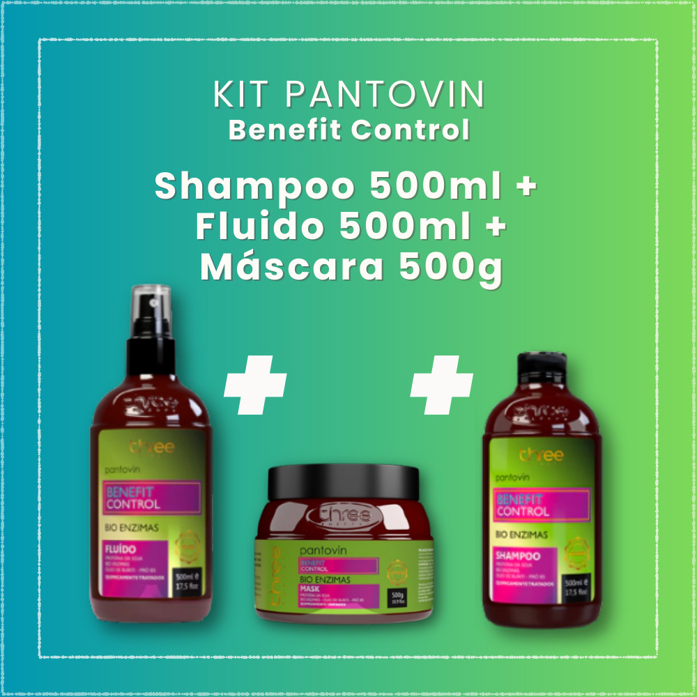 Kit Pantovin Benefit Control Shampoo 500ml + Fluido 500ml + Máscara 500ml Three Therapy
