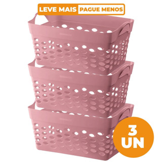 Kit 3 Cestos Organizadores Retangular Plástico Rosa 22L Moolti Sanremo em Oferta na Shopee