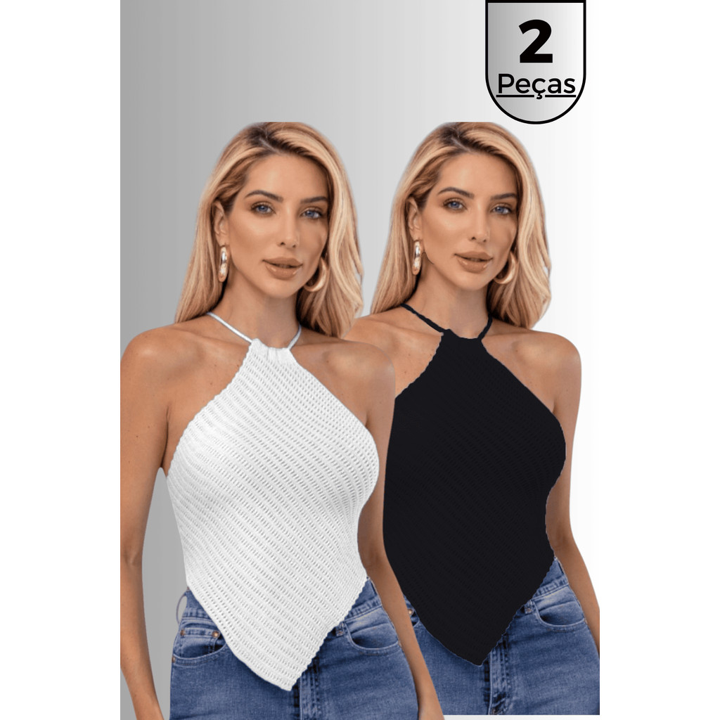 Kit 2 Top Cropped Lenço Feminino Tricot Modal Casul Tendencia em Oferta na Shopee