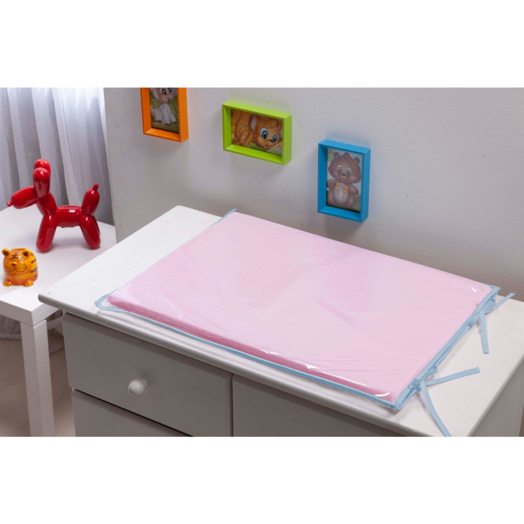 Trocador para comoda de Bebê Rosa bebê com Detalhe azul bebe Trocador de menina rosa e azul