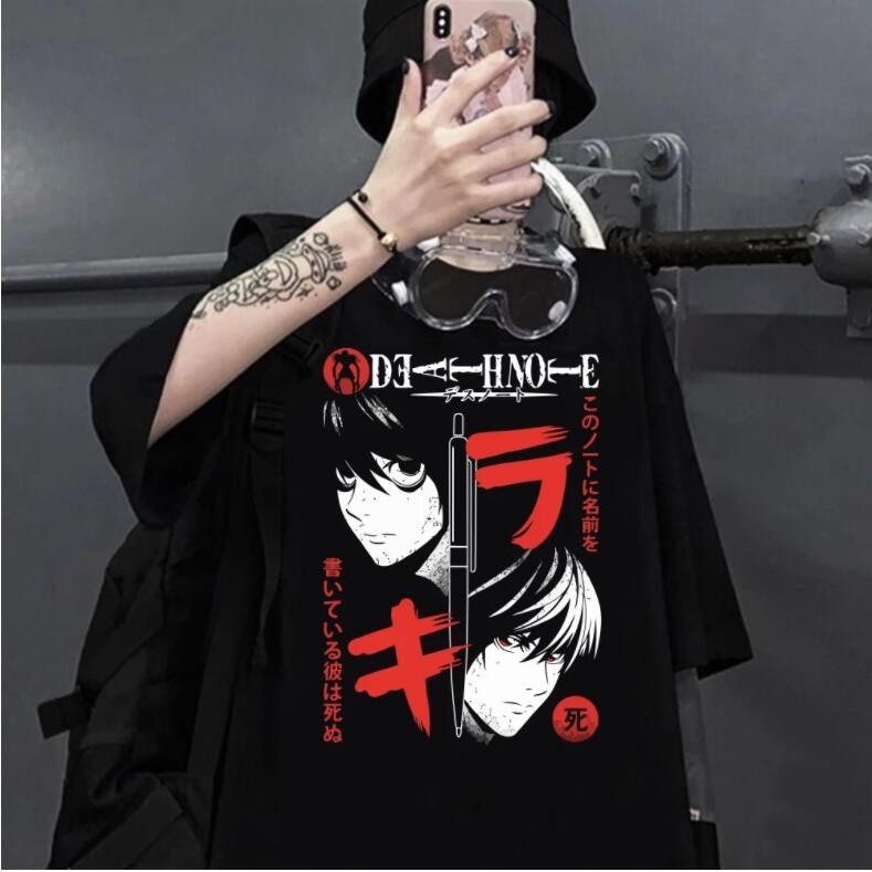 Camiseta Basica Camisa Death Note Apple Kira Light Yagami L Lawliet Anime Japanese Unissex Liquidação