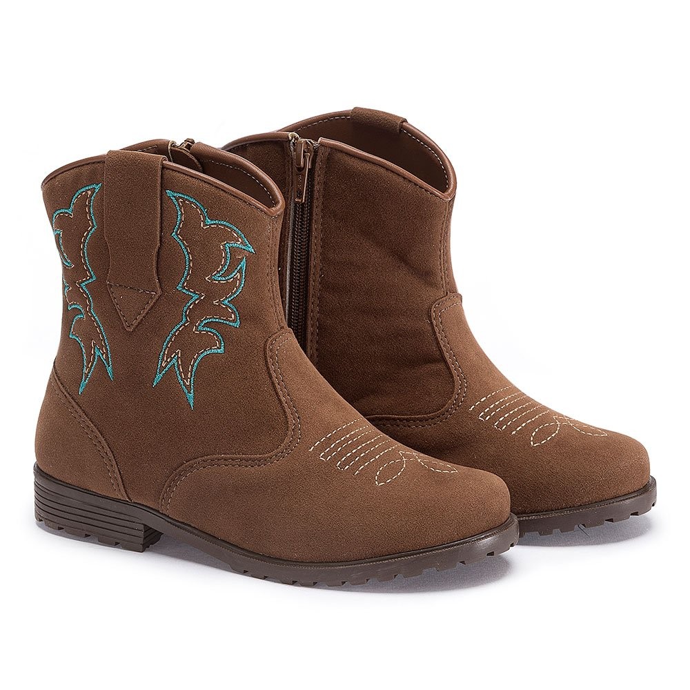 Bota Infantil Texana Pequito Country Feminina Boiadeira Marrom Bordada 77702