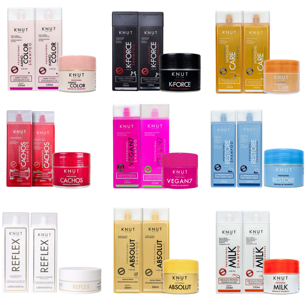 Kit Shampoo + Condicionador 250ml + Máscara 300g Knut (Milk K-Force Restore Vegan7 Menta Pimenta Intensive Care Cachos) em Oferta na Shopee