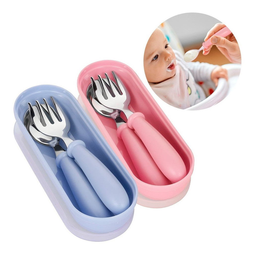 Talheres Infantil Aço Inox Colher Garfo Kit Com Estojo infantil em Oferta na Shopee