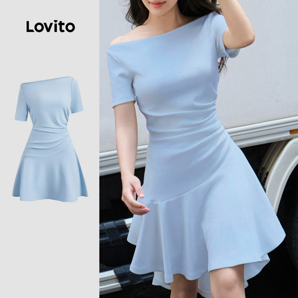 Lovito Vestido Elegante Plissado Com Babados Na Bainha Vestido De Verão/Primavera Para Mulheres L124AD1312 - Women Clothes
