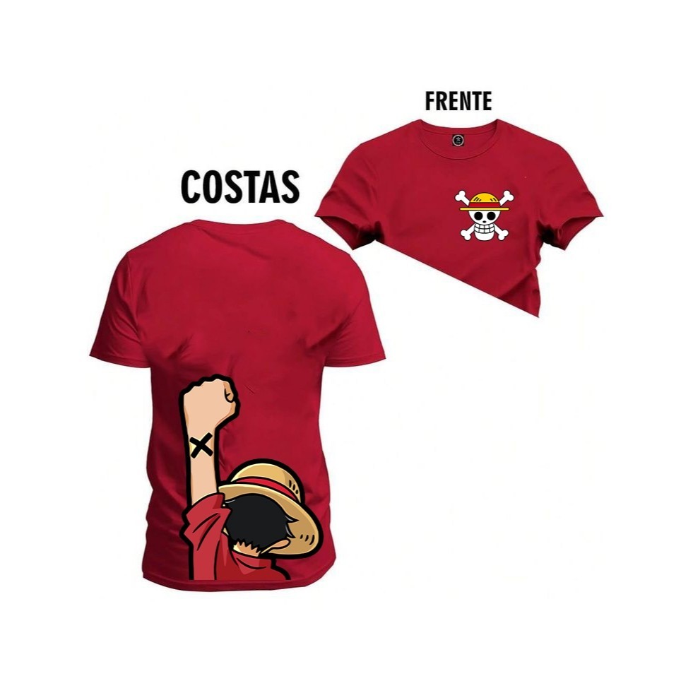 Camiseta camisa blusa Infantil Juvenil Anime One piece Juramento Frente e Costas Camisa 100% Algodão