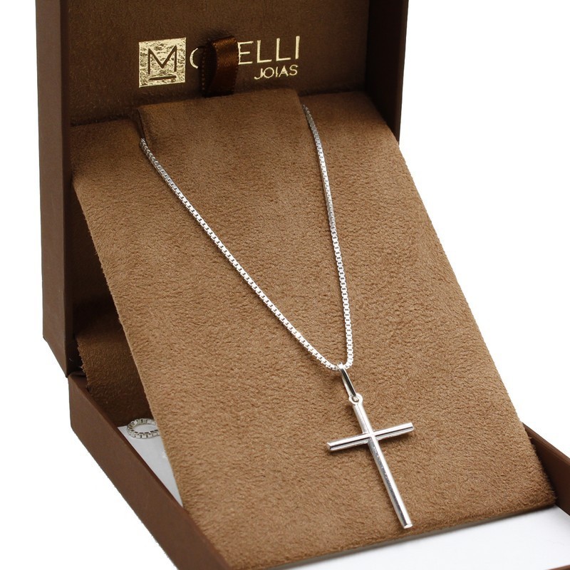 Corrente de prata 925 Veneziana 70cm Pingente Cruz Palito em Oferta na Shopee