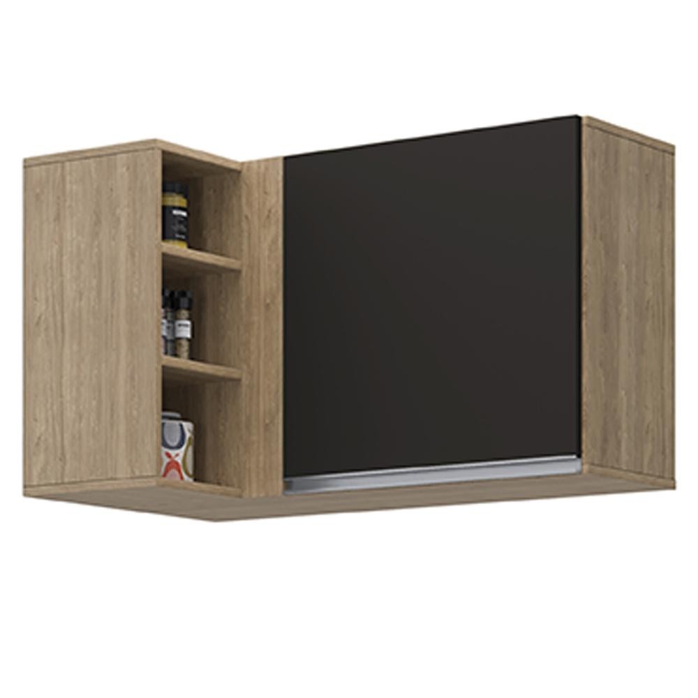 Armário Aéreo de Canto Reto Com Nicho Adega Austin Castanho/Preto - Lumil em Oferta na Shopee