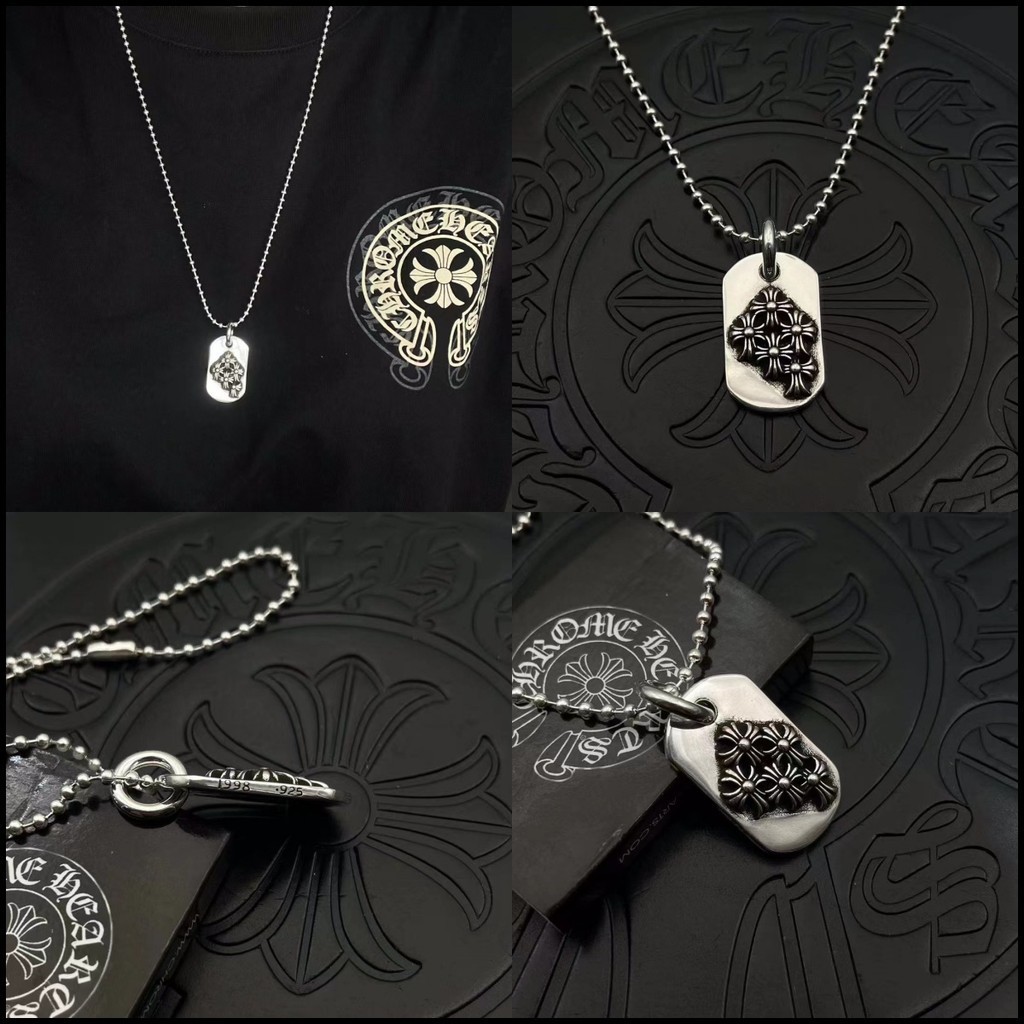 CHROME HEARTS Prata 925 Multi Cruzado Médio Cão Tag Colar Retro Punk Estilo Militar Pendant Street Hip Hop Jóias CX063