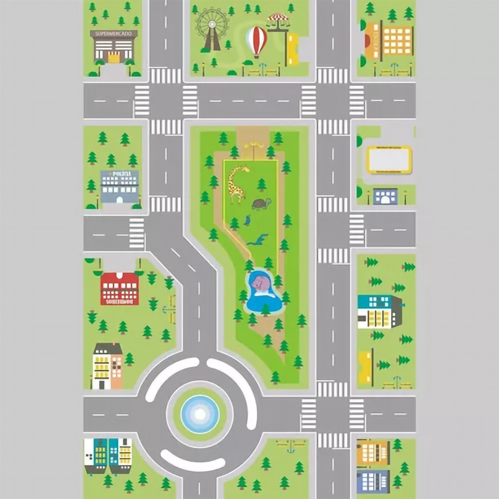 Pista Carrinhos Ilustrativa Lona Pista Infantil 90x2,15 Tapete para Quartos Brinquedoteca