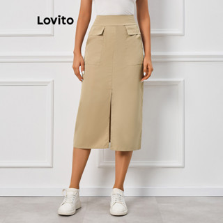 Lovito Casual Saia Feminina Lisa Alinhada com Bolso LBL09460