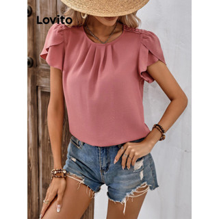 Lovito Blusa Casual Drapeada De Renda Lisa Para Mulheres LNL43112
