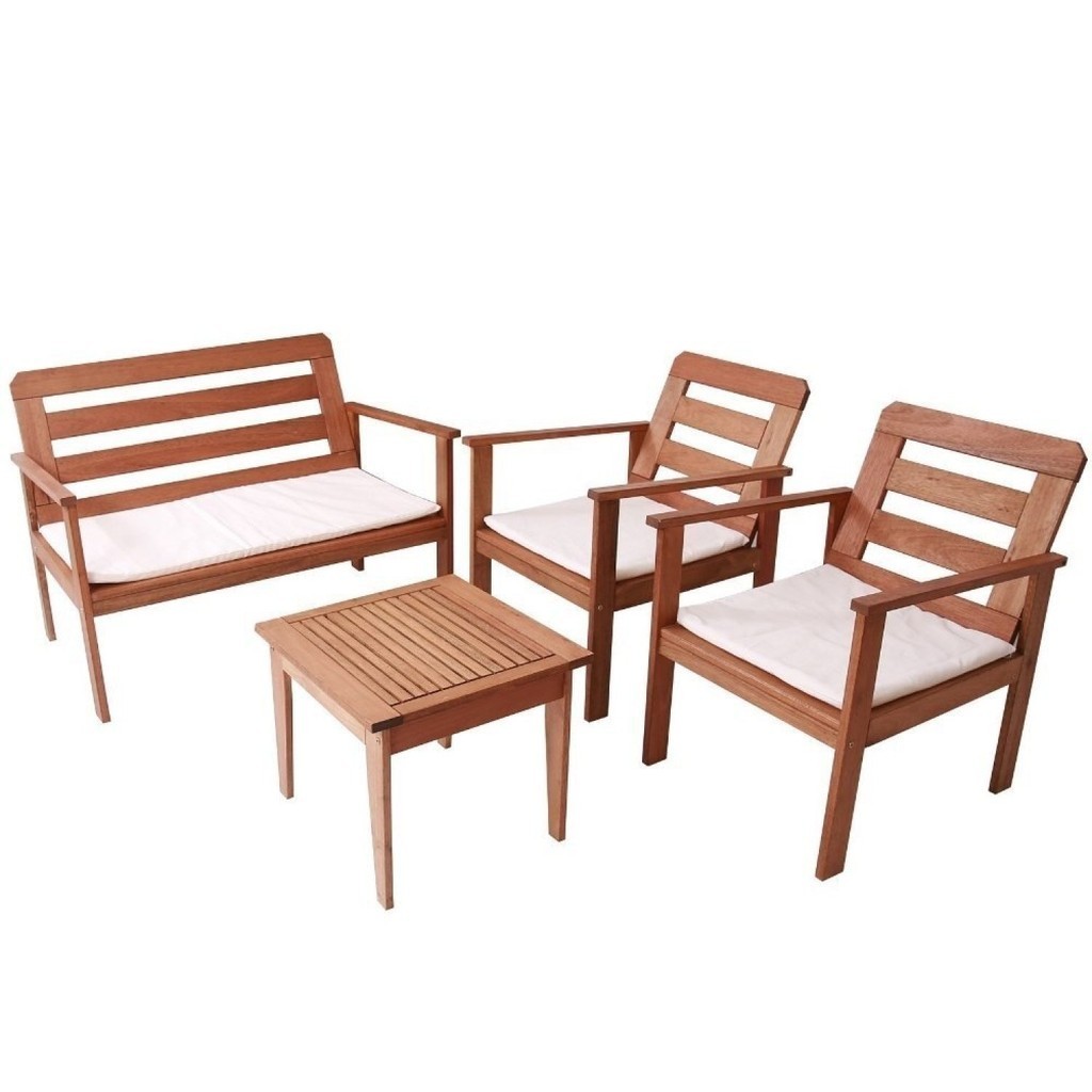 Conjunto para Jardim com 1 Sofá 2 Poltronas 1 Mesa de Centro Madeira Maciça Cairo  Branco