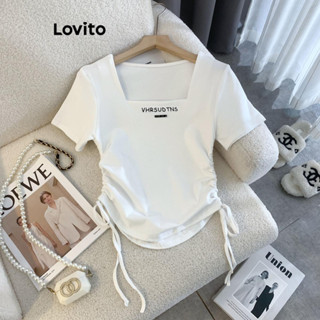 Lovito Camiseta Feminina Casual Com Estampa De Cordão E Letras LNE48342