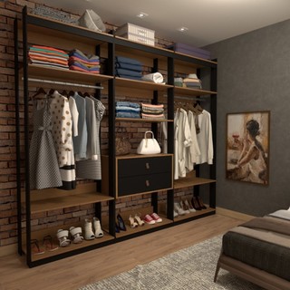 Closet Industrial Marseille 2 Gavetas 8 Prateleiras 2 Cabideiros Black/Brise - Panorama Móveis em Oferta na Shopee