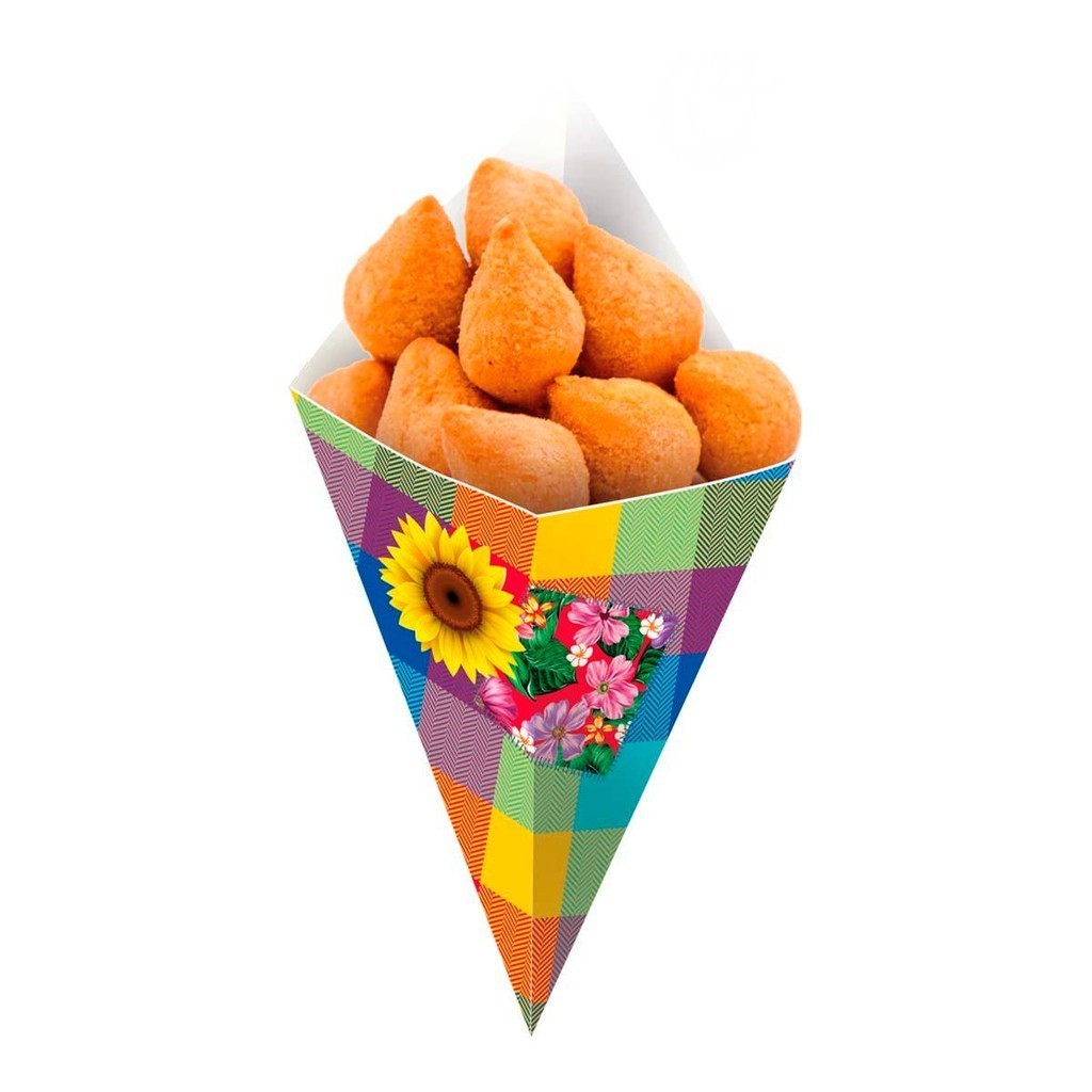 Embalagem Cone Para Salgados Fritas E Porções De Festa Junina em Oferta na Shopee
