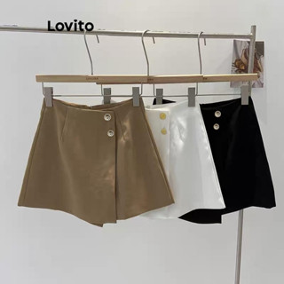 Lovito Shorts casuais de botão liso para mulheres LNE54096