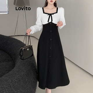 Lovito Vestido Casual Feminino Com Zíper Lateral Em Patchwork Com Laço Colorblock E Zíper LNE42401
