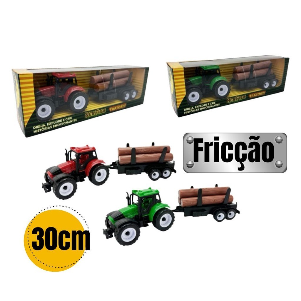 Trator Carrinho Fricção Carga Madeira Fazendinha Brinquedo Menino Menina Criança Pequena