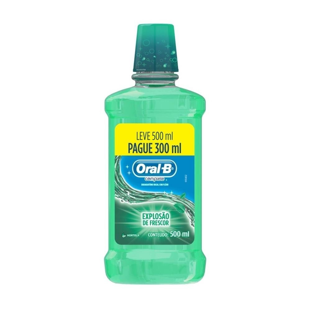 Enxaguante Bucal Oral-B Complete sem Alcool Hortela Leve 500 Pague 300ml