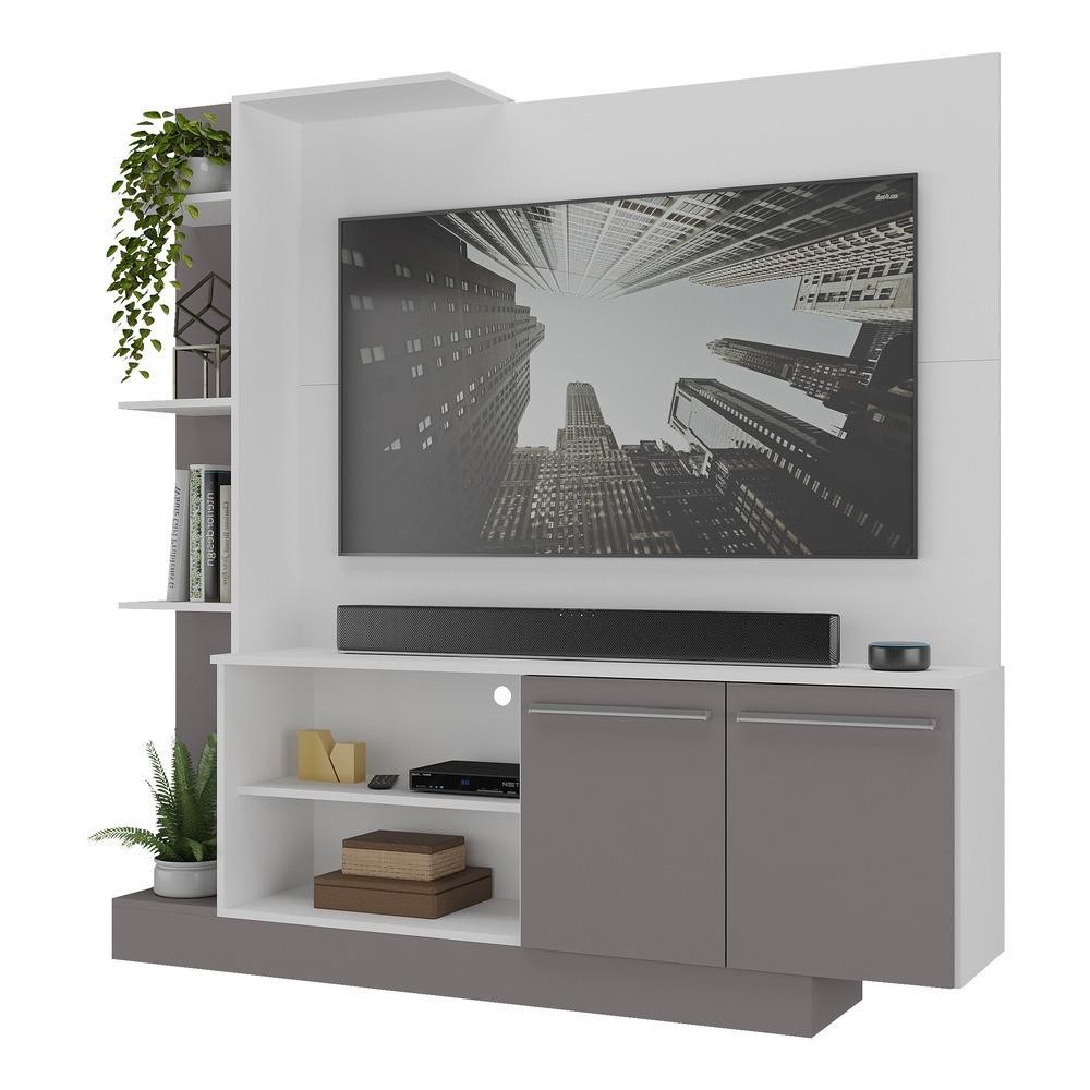 Estante Home Theater com Suporte P/TV até 55'' Denver Multimóveis Branco/Lacca Fumê em Oferta na Shopee