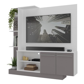 Estante Home Theater com Suporte P/TV até 55'' Denver Multimóveis Branco/Lacca Fumê em Oferta na Shopee