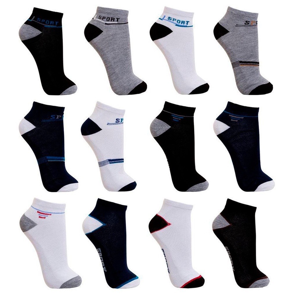 Kit Pacote de Meia Cano Curto Soquete Sport Adulto Masculino 12 Pares em Cores Sortidas Inverno