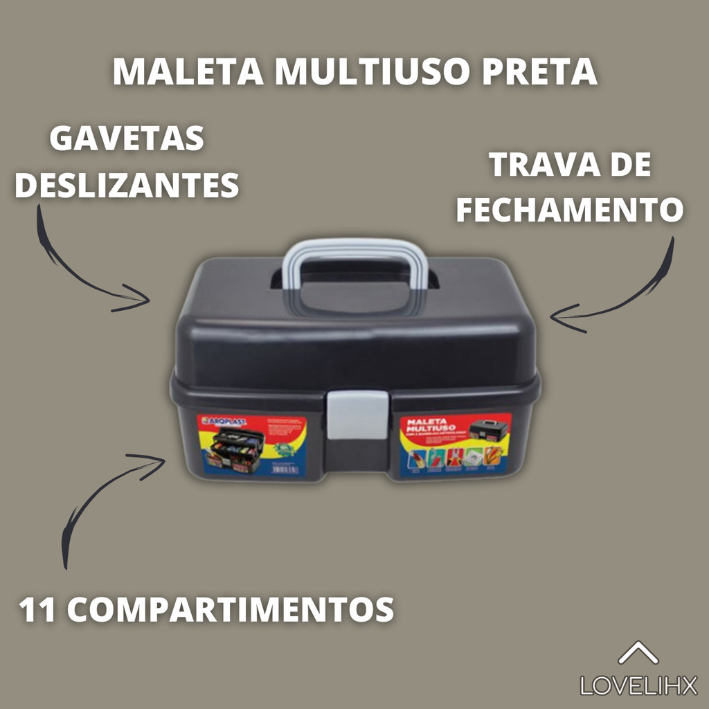 Caixa De Ferramentas Organizador Multiuso Com Alça E Trava Plastico