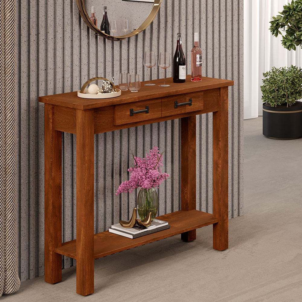 Aparador Buffet Sala De Estar 01 Gaveta 100cm W02 New Rústico Madeira Maciça Imbuia - Lyam Decor em Oferta na Shopee