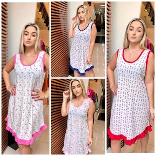Camisola Regata Estampada Senhora Com Babado Vestido Plus Size dia a dia Camisão Feminino Verão