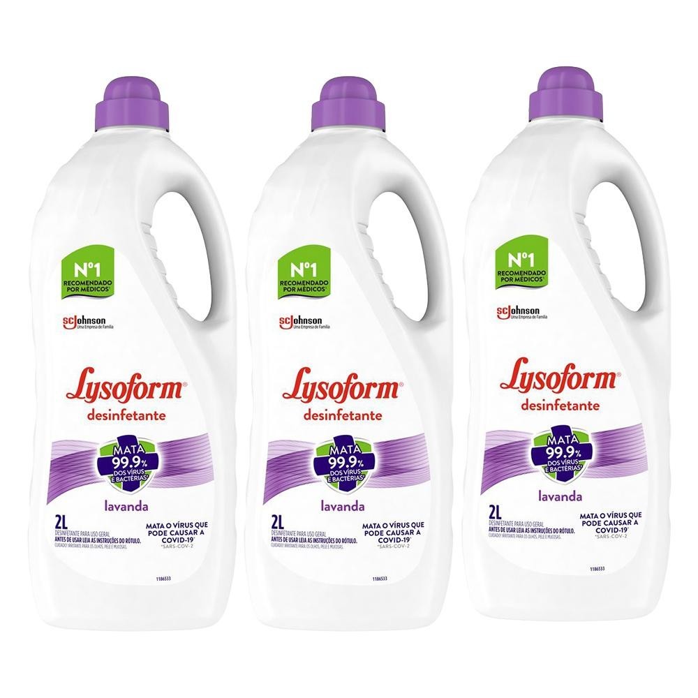 Kit 3 Desinfetante Líquido Lysoform Lavanda 2L cada em Oferta na Shopee