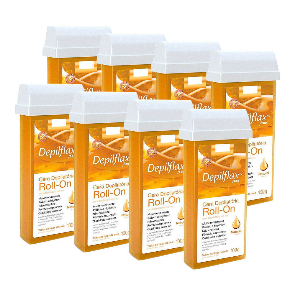 Kit 8 Refil Ceras para Depilação Roll On Quente Natural Mel Depilatória 100g Depilflax