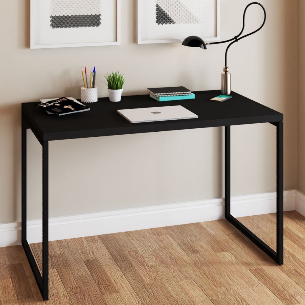 Mesa Escrivaninha Estilo Industrial Aço 120 ônix/Preto - Panorama Móveis - Home & Living