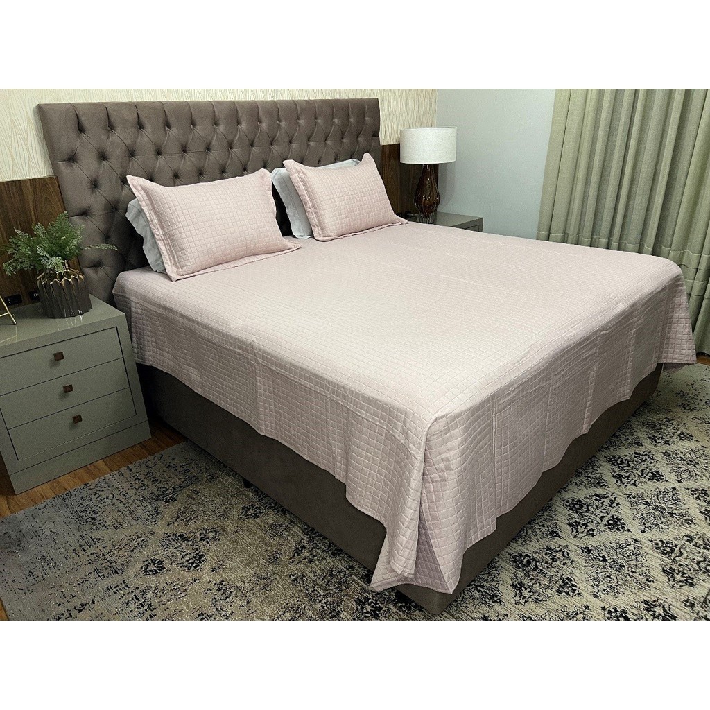 Kit Colcha Boutis Cobre leito Bett Design Casal 3 peças Percal de Microfibra Cores lisas