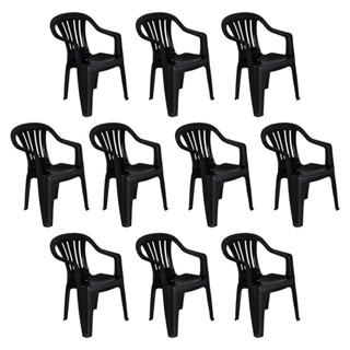 Conjunto com 10 Cadeiras Plásticas Preta MOR - 15151104 em Oferta na Shopee