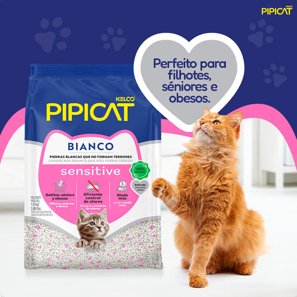 Kit 4 Pipicat Bianco Sensitive Granulado Sanitário - 1,8Kg
