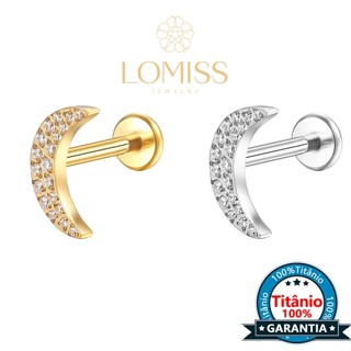 【LOMISS】Piercing Trágus Orelha Labret Titânio PVD com Lua e Zircônia 《Lomiss semijoias》 em Oferta na Shopee